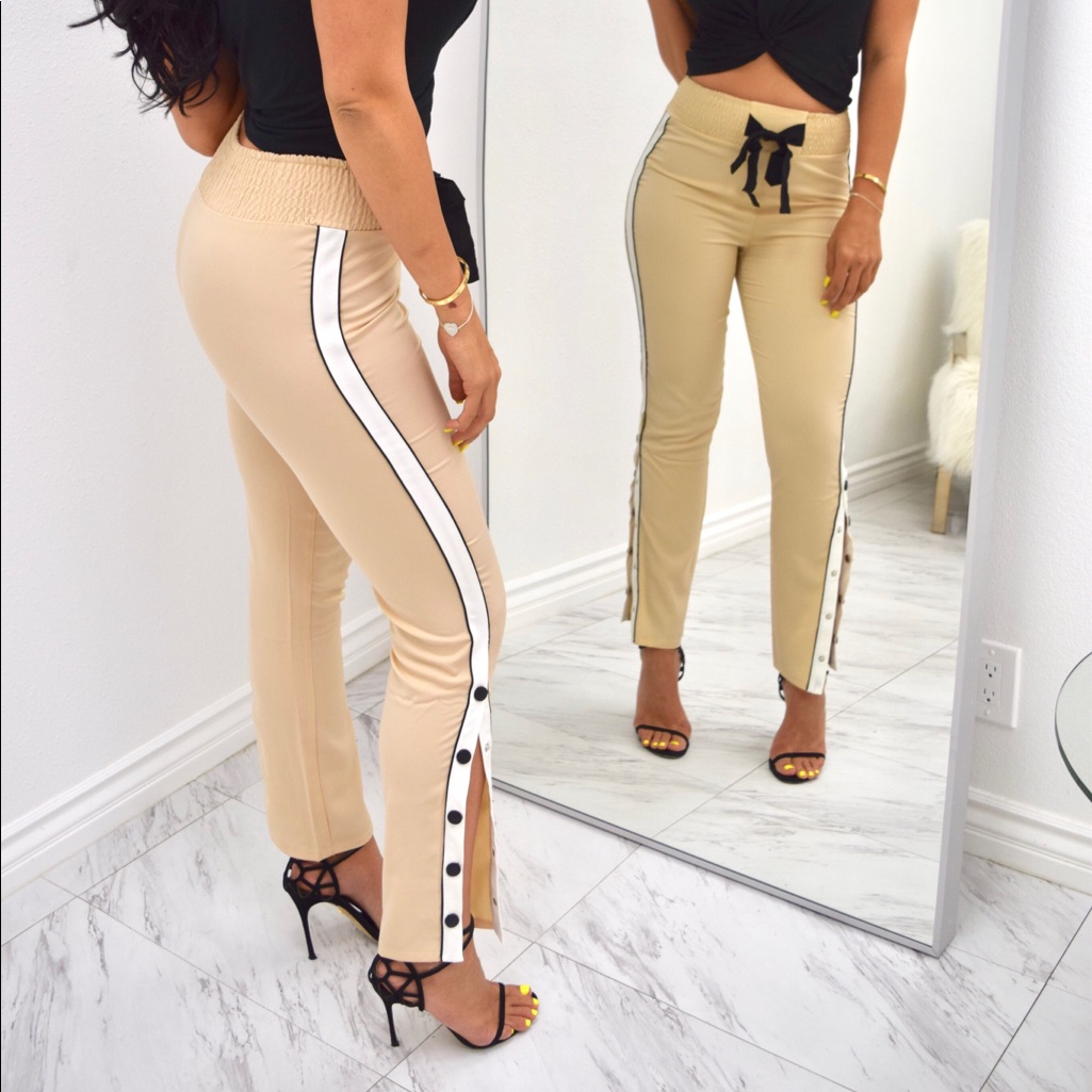 Tan Buttoned Joggers